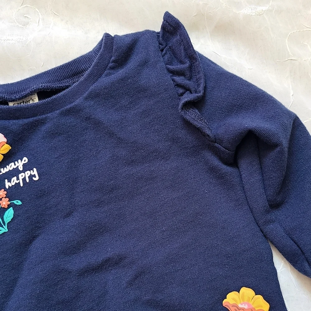 Carter's Blue Sweatshirt with Floral Details and Ruffle Shoulders For 18M Girl